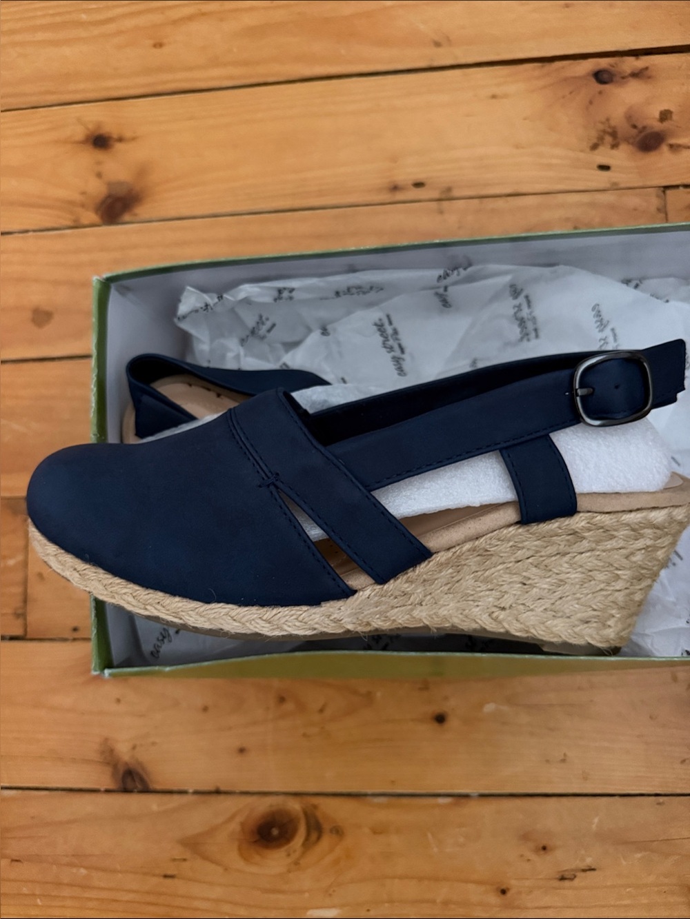 easy street Navy Espadrille Wedge Slip-On